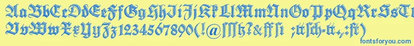 フォントDszierschrift – 青い文字が黄色の背景にあります。