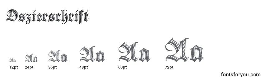 Размеры шрифта Dszierschrift