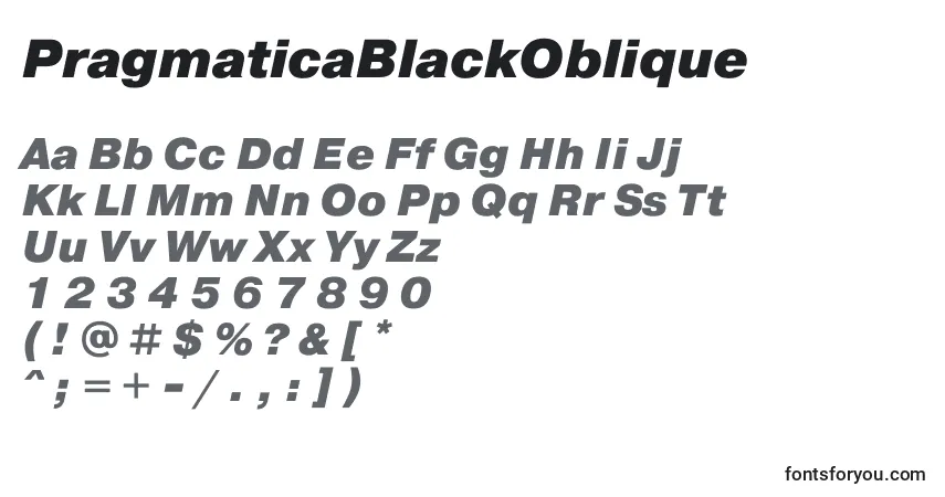 A fonte PragmaticaBlackOblique – alfabeto, números, caracteres especiais