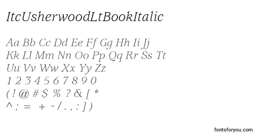 A fonte ItcUsherwoodLtBookItalic – alfabeto, números, caracteres especiais