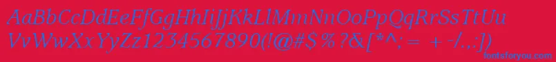 ItcUsherwoodLtBookItalic-fontti – siniset fontit punaisella taustalla