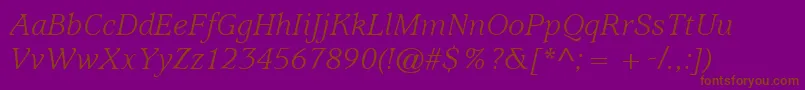 Fonte ItcUsherwoodLtBookItalic – fontes marrons em um fundo roxo