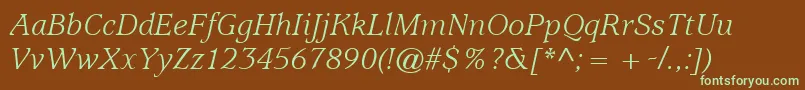 ItcUsherwoodLtBookItalic Font – Green Fonts on Brown Background