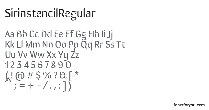 A fonte SirinstencilRegular – alfabeto, números, caracteres especiais