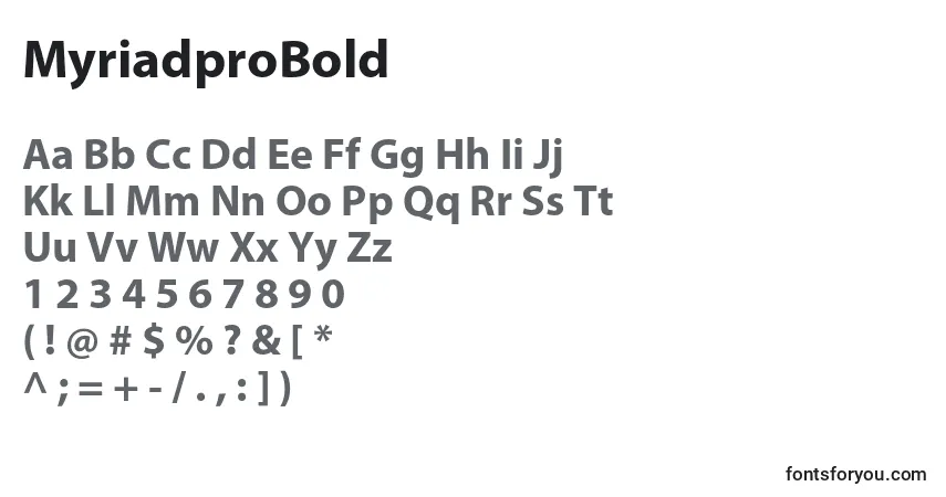 Шрифт MyriadproBold – алфавит, цифры, специальные символы