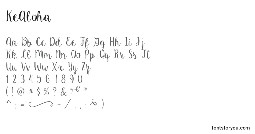 Schriftart KeAloha (98009) – Alphabet, Zahlen, spezielle Symbole