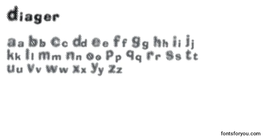 Schriftart Diager – Alphabet, Zahlen, spezielle Symbole