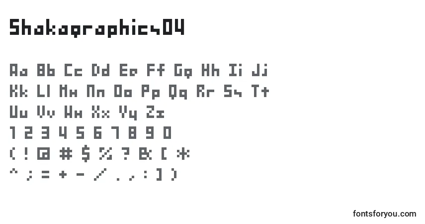 Czcionka Shakagraphics04 – alfabet, cyfry, specjalne znaki