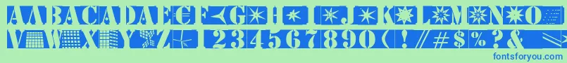 フォントStencilbricksmk – 青い文字は緑の背景です。
