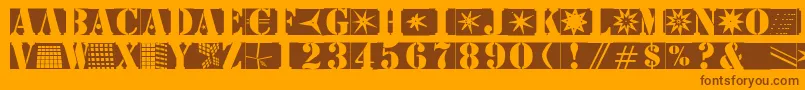 Stencilbricksmk-Schriftart – Braune Schriften auf orangefarbenem Hintergrund