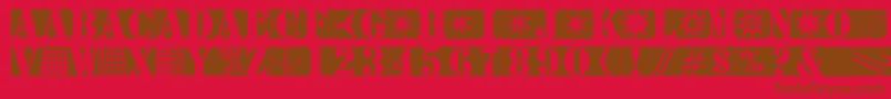 Stencilbricksmk-Schriftart – Braune Schriften auf rotem Hintergrund
