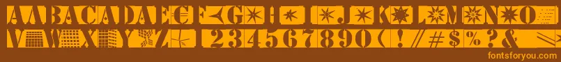 フォントStencilbricksmk – オレンジ色の文字が茶色の背景にあります。