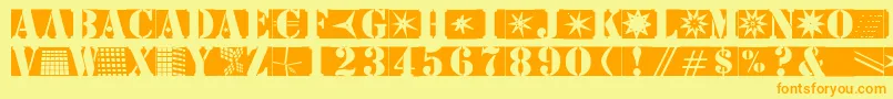 フォントStencilbricksmk – オレンジの文字が黄色の背景にあります。