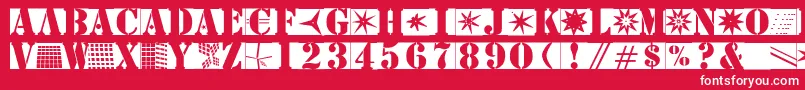 Stencilbricksmk-Schriftart – Weiße Schriften auf rotem Hintergrund