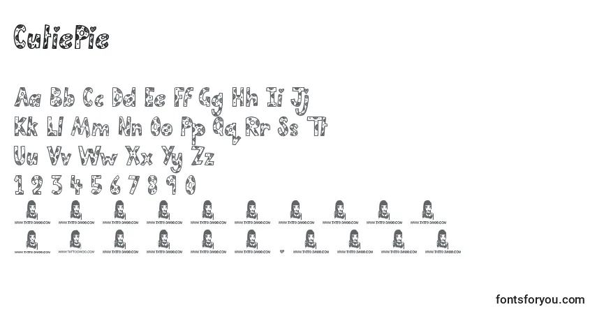 Schriftart CutiePie (98028) – Alphabet, Zahlen, spezielle Symbole