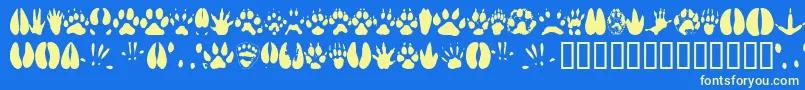 Animaltracks-Schriftart – Gelbe Schriften auf blauem Hintergrund