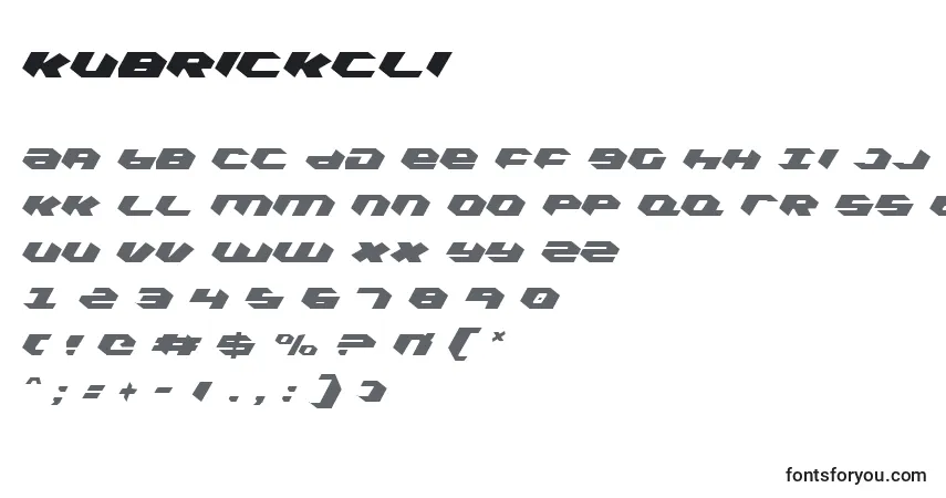 Czcionka Kubrickcli – alfabet, cyfry, specjalne znaki