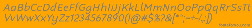 Saiba mais sobre a fonte RobagaRoundedRegularItalic Fonte RobagaRoundedRegularItalic – fontes cinzas em um fundo laranja