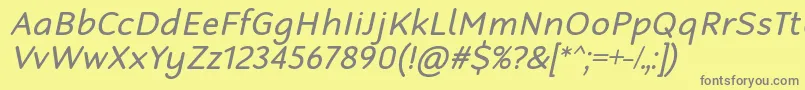 Saiba mais sobre a fonte RobagaRoundedRegularItalic Fonte RobagaRoundedRegularItalic – fontes cinzas em um fundo amarelo