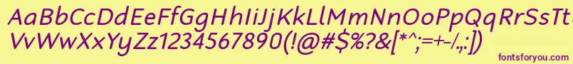 RobagaRoundedRegularItalic Font – Purple Fonts on Yellow Background