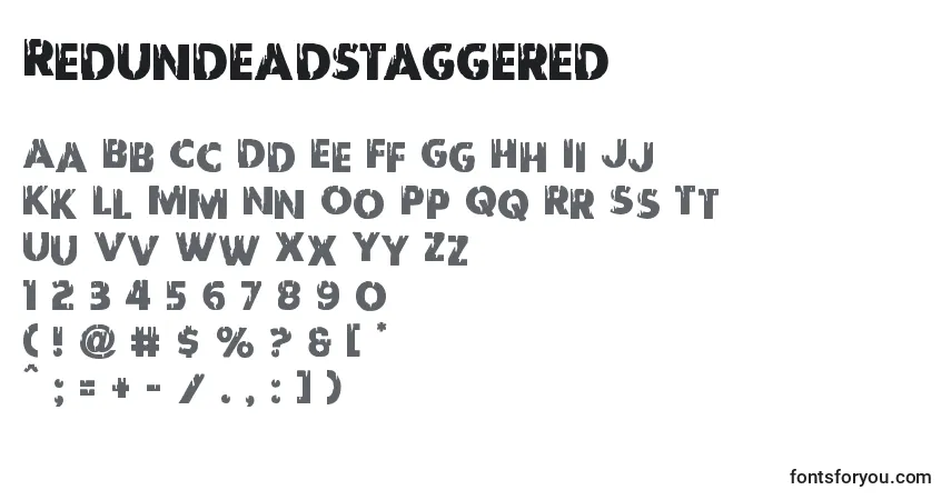 A fonte Redundeadstaggered – alfabeto, números, caracteres especiais