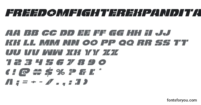 Шрифт Freedomfighterexpandital – алфавит, цифры, специальные символы