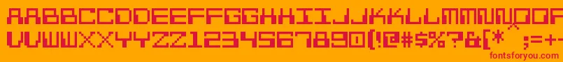 PixelCalculon-Schriftart – Rote Schriften auf orangefarbenem Hintergrund