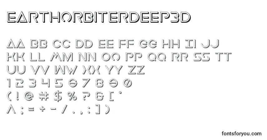 Czcionka Earthorbiterdeep3D – alfabet, cyfry, specjalne znaki