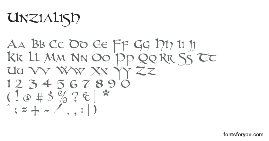 Unzialish-fontti – aakkoset, numerot, erikoismerkit