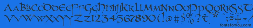 Unzialish-Schriftart – Schwarze Schriften auf blauem Hintergrund