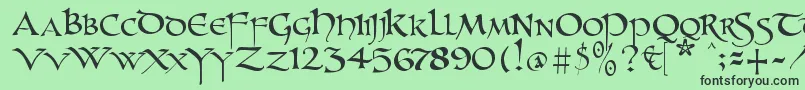 Fonte Unzialish – fontes pretas em um fundo verde