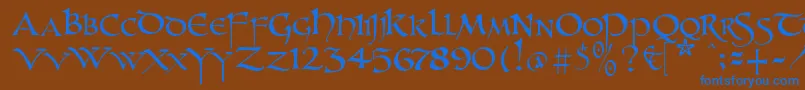 Unzialish Font – Blue Fonts on Brown Background