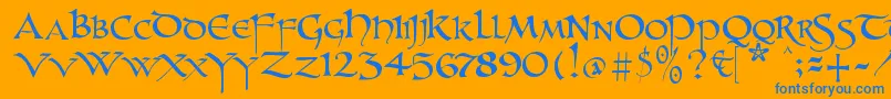 Unzialish Font – Blue Fonts on Orange Background