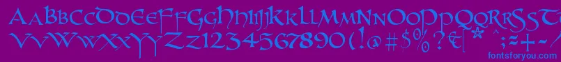 Unzialish-Schriftart – Blaue Schriften auf violettem Hintergrund