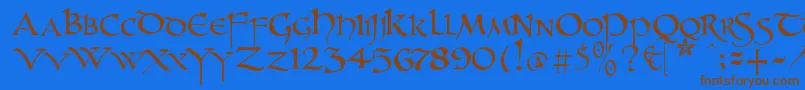 Unzialish Font – Brown Fonts on Blue Background