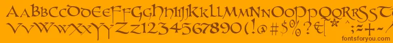 Unzialish-Schriftart – Braune Schriften auf orangefarbenem Hintergrund