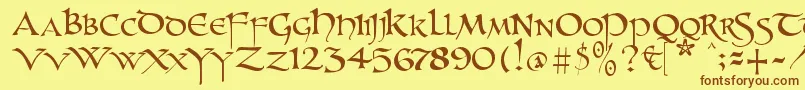 Unzialish-Schriftart – Braune Schriften auf gelbem Hintergrund