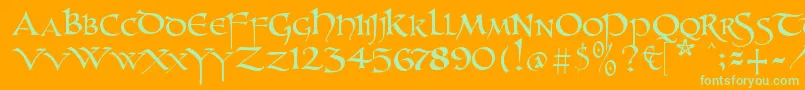 Unzialish Font – Green Fonts on Orange Background