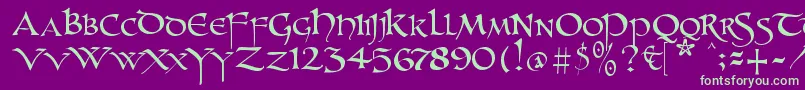 Unzialish Font – Green Fonts on Purple Background