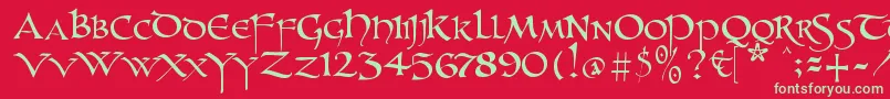 Unzialish Font – Green Fonts on Red Background