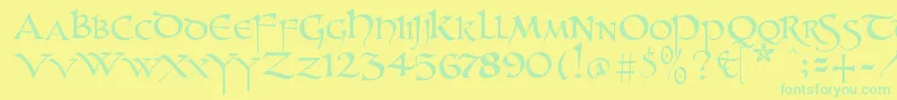 Unzialish-Schriftart – Grüne Schriften auf gelbem Hintergrund