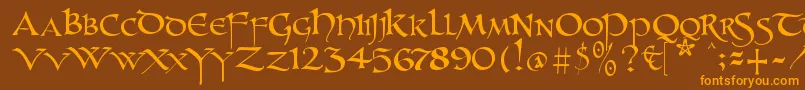 Unzialish Font – Orange Fonts on Brown Background