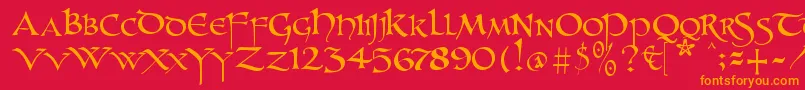 Unzialish Font – Orange Fonts on Red Background