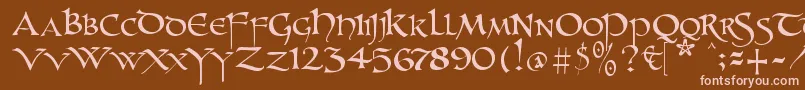Unzialish Font – Pink Fonts on Brown Background