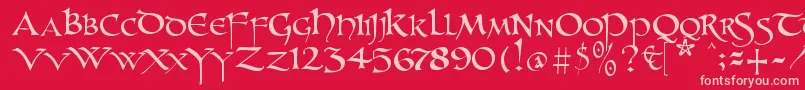Unzialish Font – Pink Fonts on Red Background