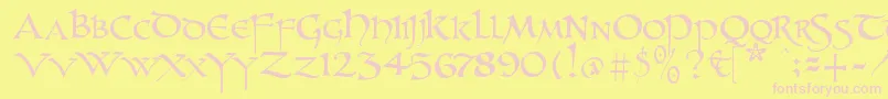 Unzialish Font – Pink Fonts on Yellow Background