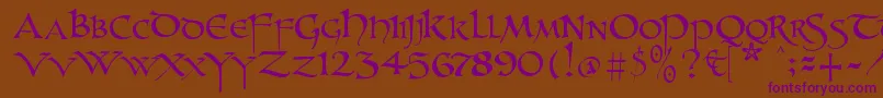 Unzialish Font – Purple Fonts on Brown Background