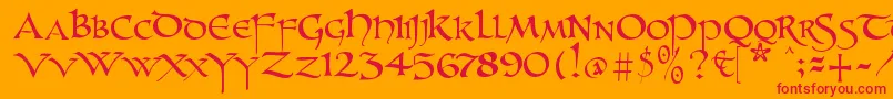 Unzialish-Schriftart – Rote Schriften auf orangefarbenem Hintergrund