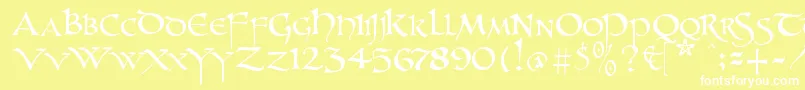 フォントUnzialish – 黄色い背景に白い文字