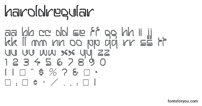 Czcionka HaroldRegular – alfabet, cyfry, specjalne znaki